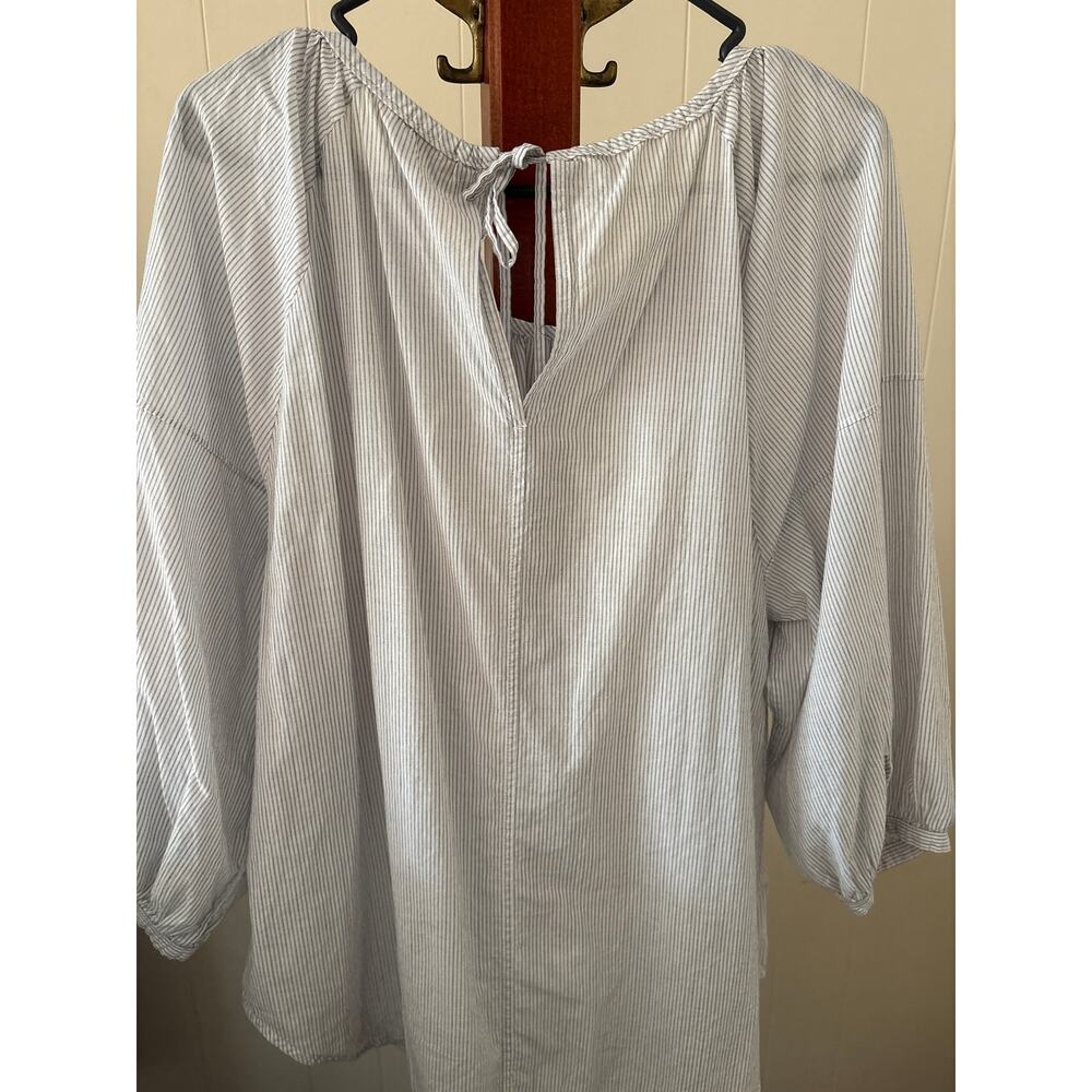 Everlane Gray Pinstripes Ruched Peasant Blouse Sz 16 - Picture 3 of 7